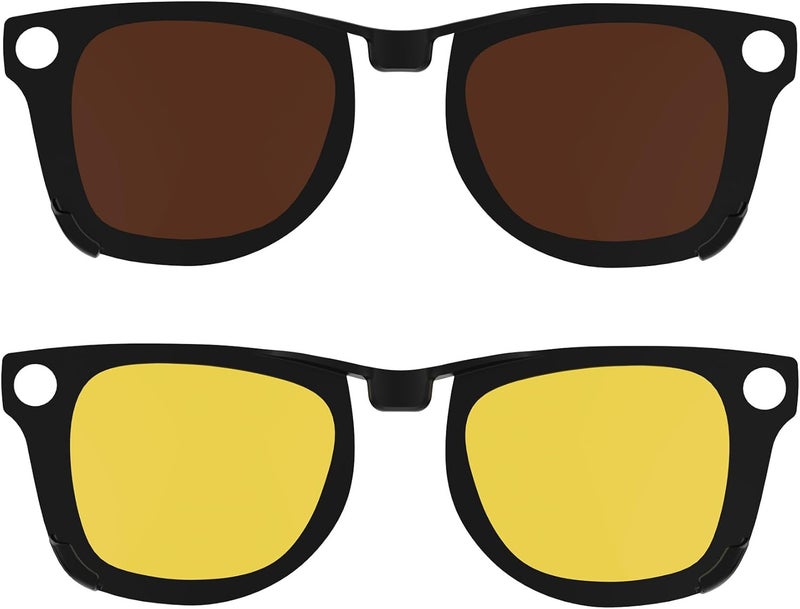 HIBLOKS 2 قطع مشبك مت polarized لراي بان ميتا وايفير RW4006 و Gen 2 RW4012 العادي (50-22)، مشبك تغيير اللون لراي بان ميتا وايفير Gen 2 لحماية عينيك، أنيق وعصري (أصفر + بني) - Image 1